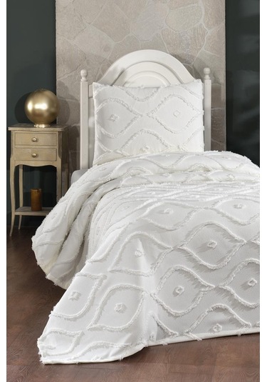 Çeyiz Diyarı Pirot 2 Parça Tek Kişilik Pike Takımı Krem Krem