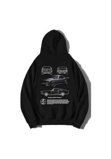 Brz Collection Unisex Oversize Shelby Gt500 ''eleanor'' Hoodie Siyah