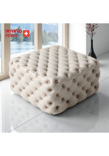 Smarto Relax Puf Poschiavo Ayaksız Kapitoneli Dekoratif 100x100x45 Cm Bej Bej