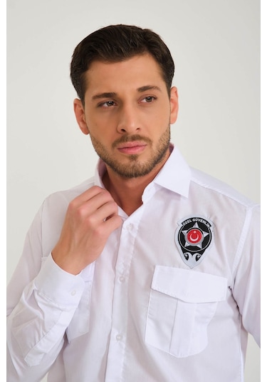 Güvenlik Erkek Beyaz Gömlek Beyaz
