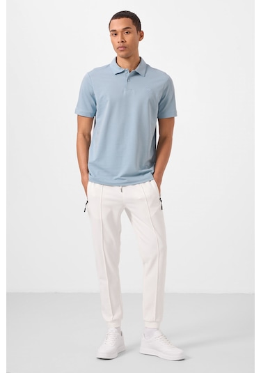 Tommy Life Buz Mavi Basic Logolu Standart Kalıp Triko Polo Yaka Erkek T-shirt - 87748 Buz Mavi