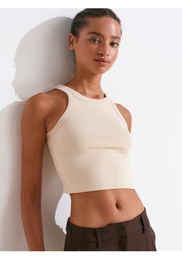 Dilvin 21104 Fitilli Crop Top-taş Taş