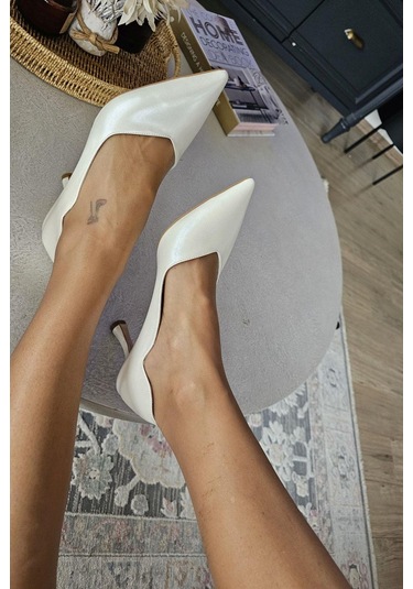 10 80 Topukla Kadın Beyaz Sedef 8cm Topuklu Stiletto Sedef