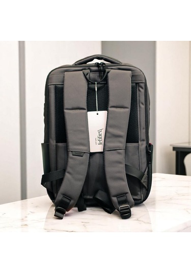 Laptop Gözlü Deri Görünümlü İnce Tasarımlı Sırt Çantası Baggaj S24115 Gri