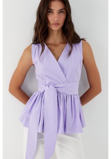 Kuşak Bağlamalı Kolsuz Bluz Lila LILA