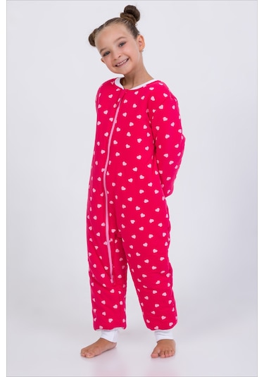 Kız Erkek Çocuk Kalın Elyaf Dolgulu Premium Kalite 2.5 Tog Desenli Uyku Tulumu Fuşya