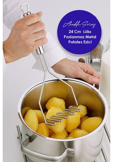 Anadolu Saray Pratik 24 Cm Lüks Paslanmaz Metal Patates Ezici | Patates Ezici Püre Yapıcı