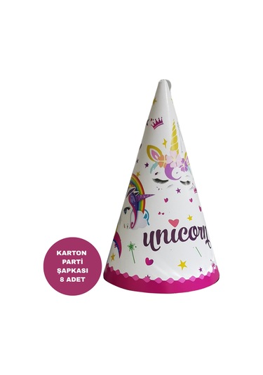 Karton Parti Şapkası Unicorn Temalı 8 Adet Tüm Yaşlar