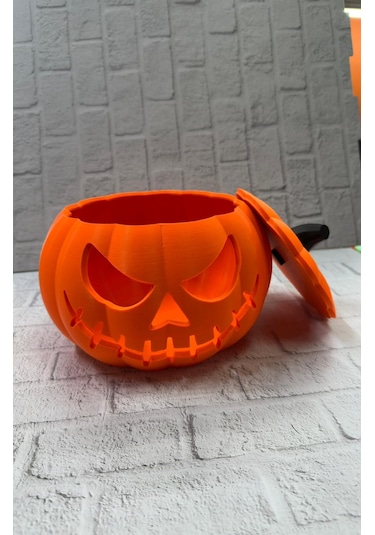 Kapaklı Balkabağı Dekor Kutusu 21 15 Cm Halloween Temalı Saklama