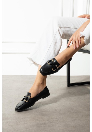 Zenneshoes Kadın Siyah Deri Babet Siyah 6 Cm