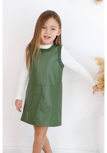 Kız Çocuk Fitilli Bady Deri Jile Tarz Kombin 001