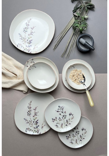 Tabak Evi Porselen Pebble Yemek Takımı Lila 4 Kişilik 12 Parça