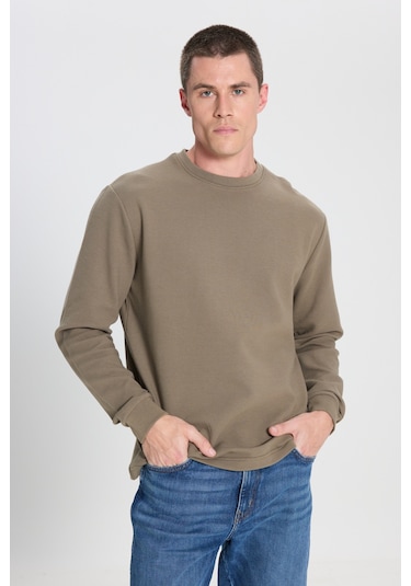 Wrangler Regular Fit Normal Kesim Bisiklet Yaka %100 Pamuk Haki Sweatshirt W242501801 Haki