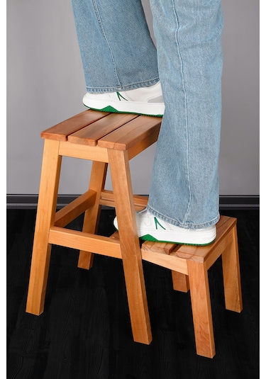 Refilya Masif Ahşap Katlanır Merdiven Tabure Natürel Kayın Ağa...