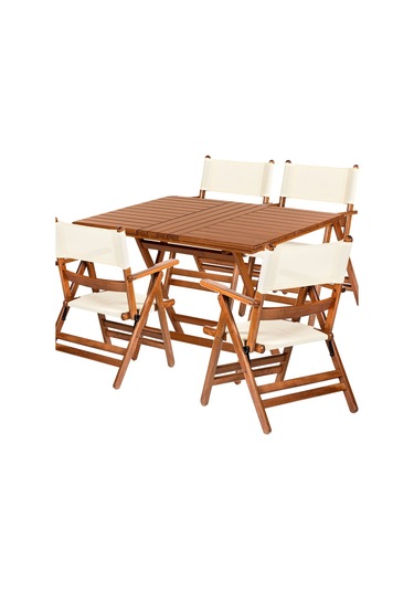 Marmaris Katlanır Ahşap Bahçe Seti: 80X120 Masa +4 Pvcli Sandalye