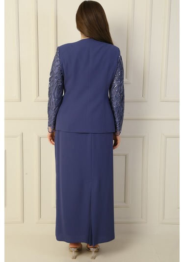 İçi Yarım Ay Kol Bluz Pul Nakışişlemeboncuk Detaylı Ceket Etek Astarlı Büyük Beden 3'lü Takım İndigo İçi Yarım Ay Kol Bluz Pul Nakışişlemeboncuk Detaylı Ceket Etek Astarlı Büyük Beden 3'lü Takım İndigo