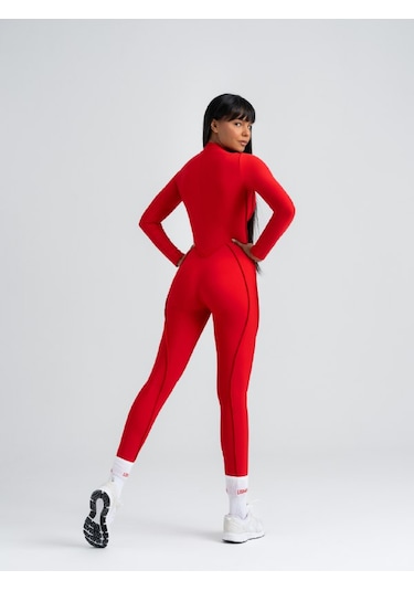 Dikişle Modellenmiş Spor Tayt Tulum Kırmızı