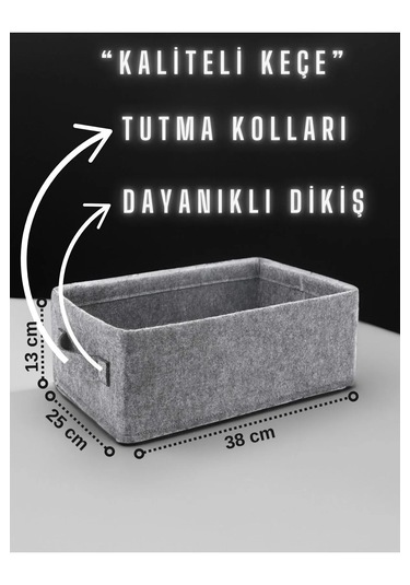 Dolap İçi Çamaşır Oyuncak Düzenleyici Keçe Saklama Kutusu Sepet O Gri