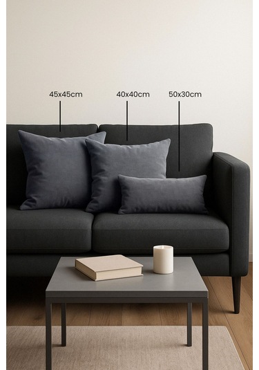 Kadife Serisi Gri Kırlent, Yastık Kılıfı En: 50 Boy: 30 Gri