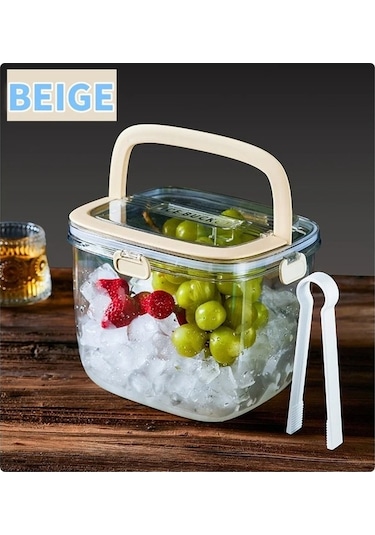 Ulzyvf Bar Buz Kovası Kapaklı Ve Buz Maşası, Taşınabilir Gizli Bej Bej