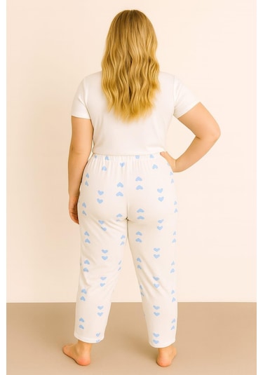 Kadın Büyük Beden Desenli Milan Tek Alt Beyaz-mavi Beyaz