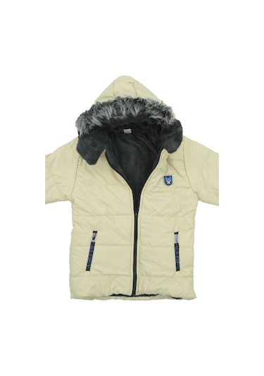 Erkek Çocuk İçi Peluş Astarlı-kürk Kapüşonlu-fermuarlı Mont 12369 Ekru