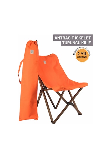 Bag The Joy Ahşap Antrasit İskelet - Turuncu Kılıf Sandalye Turuncu