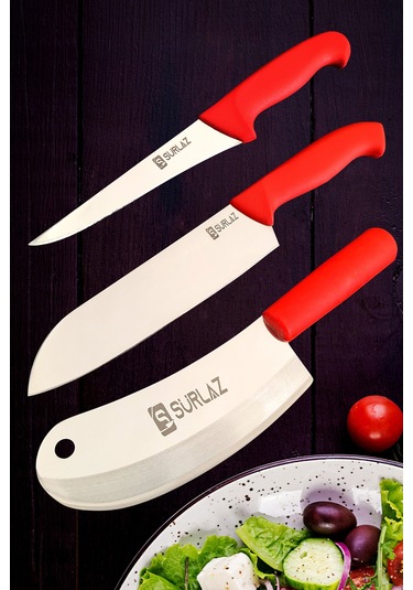 3 Parça Satır Zırh Mutfak Bıçak Seti Şef Bıçaklı Çok Renkli