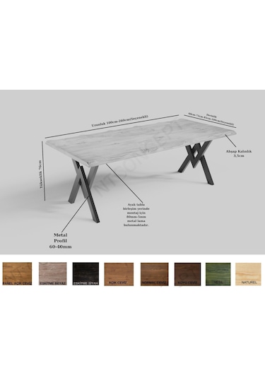Ntconcept Doğal Ahşap Yemek Masası -60cm-120cm-h76cm