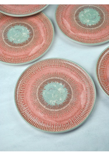 6'lı Desenli Seramik Pasta Tabağı Tatlı Sunum Tabak 21 Cm-pinko