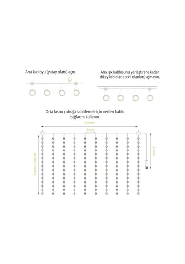 Torima Lw-7 300 Ledli 10 Sarkıt Perde Led Işık, 8 Modlu Uzaktan Kumandalı, 3x3 Metre Peri Telli Led