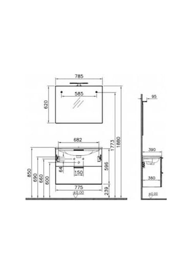 Vitra Mia Banyo Dolabı Seti 80 Cm Parlak Beyaz 75024 Beyaz
