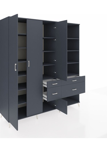 Kronos Dolap 14 Raflı 4 Çekmeceli 4 Kapaklı 220x59x243 Antrasit-antrasit/antrasit Antrasıt/antrasıt