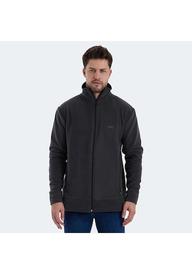 Slazenger KADMOS Erkek Fermuarlı Dik Yaka Cepli Koyu Gri Polar