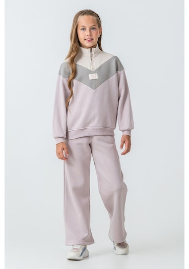 Kız Çocuk Kelebek Detaylı Yarım Fermuarlı 3 İplik Kalın Kışlık Eşofman Takımı Ak4233 Lila Kız Çocuk Kelebek Detaylı Yarım Fermuarlı 3 İplik Kalın Kışlık Eşofman Takımı Ak4233 Lila