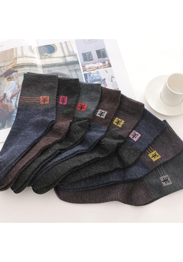 Erkek Kış Kalın Sıcak Şerit Yün Çorap Rahat İş Erkek Çorap - 5 Çift Siyah