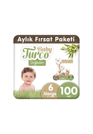 Baby Turco Doğadan Bebek Bezi 6 Numara Xlarge Aylık Fırsat Paketi 100 Adet
