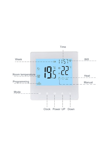 Yifomall Wifi Akıllı Dokunmatik Termostat - Tuya Uygulaması İle Kontrol, Mavi Arka Işık, 16a Elektrikli Isıtma, Sıcaklık Kontrol Paneli