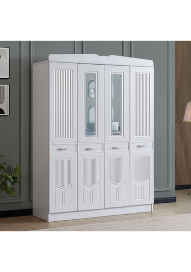 Gardırop, Cunda Mdf Ön Yüzeyli 4 Kapaklı Dolap Çok Renkli