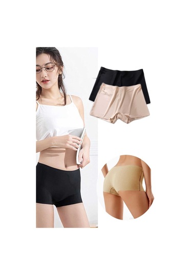 Royaleks 2 Adet Kadın Dikişsiz Görünmez Iz Yapmaz Mini Şort Boxer Siyah Ten Çok Renkli