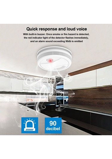 Duman Dedektörü En14604 Pille Çalışan Canlı Flaş Ve Beyaz