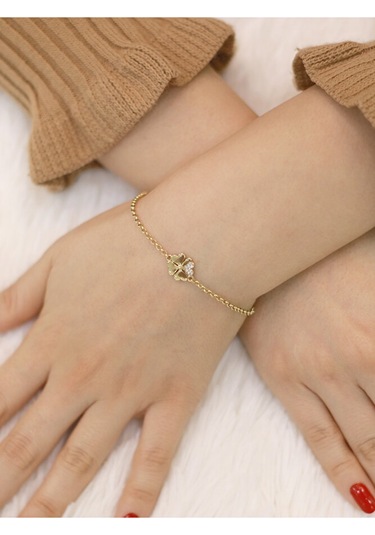 14 Ayar Altın Taşlı Kalp Yoncalı Bileklik Altın