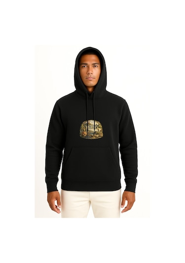 Bahriyeli Collection Kapüşonlu Bilecik Göğüs Baskılı Unisex Sweatshirt Siyah