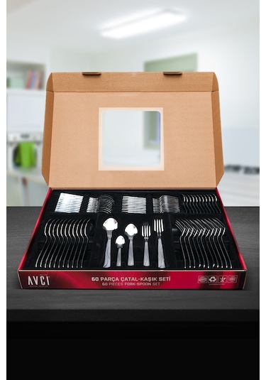 Avcı Ay Işığı 60 Parça Çatal Kaşık Takımı Gümüş