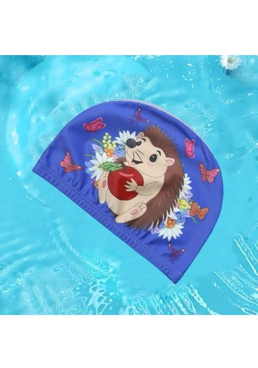 Çocuklar İçin Mavi Kirpi Deniz Havuz Bonesi, Likralı Bez Bone Yüz Mavi