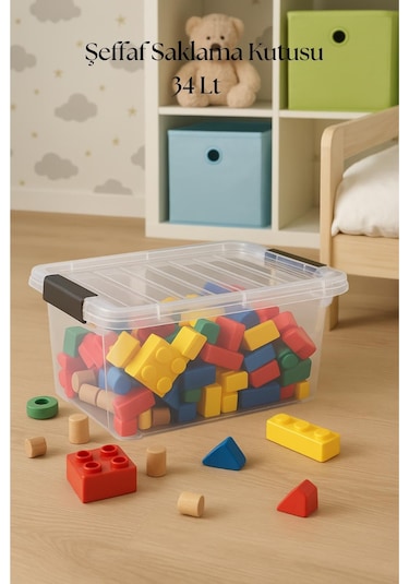 34 L Şeffaf Saklama Kutusu & Düzenleme Kutusu & Oyuncak Kutusu Şeffaf