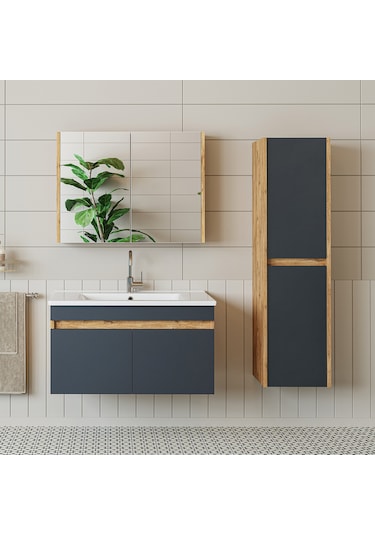 Roomart Lavabolu Atlantik - Antrasit Mdf 85 Cm Banyo Dolabı Takım Atlantik - Antrasit