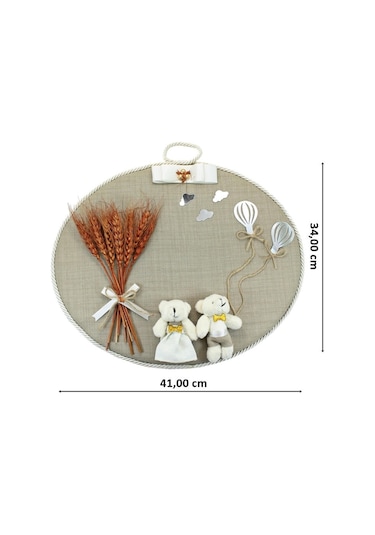 Süslebabypartystore Kuru Çiçek Tanzimli, Jüt Kumaş, Isimli Oval Kapı Süsü Çok Renkli