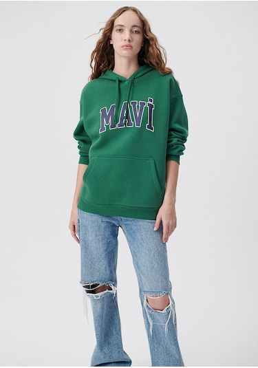 Mavi - Mavi Logo Baskılı Kapüşonlu Yeşil Sweatshirt 1600361-71892 Yeşil