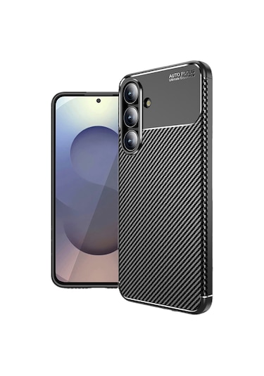 Samsung Galaxy Uyumlu S25 Fe Kılıf Karbon Silikon Case Kapak Siyah